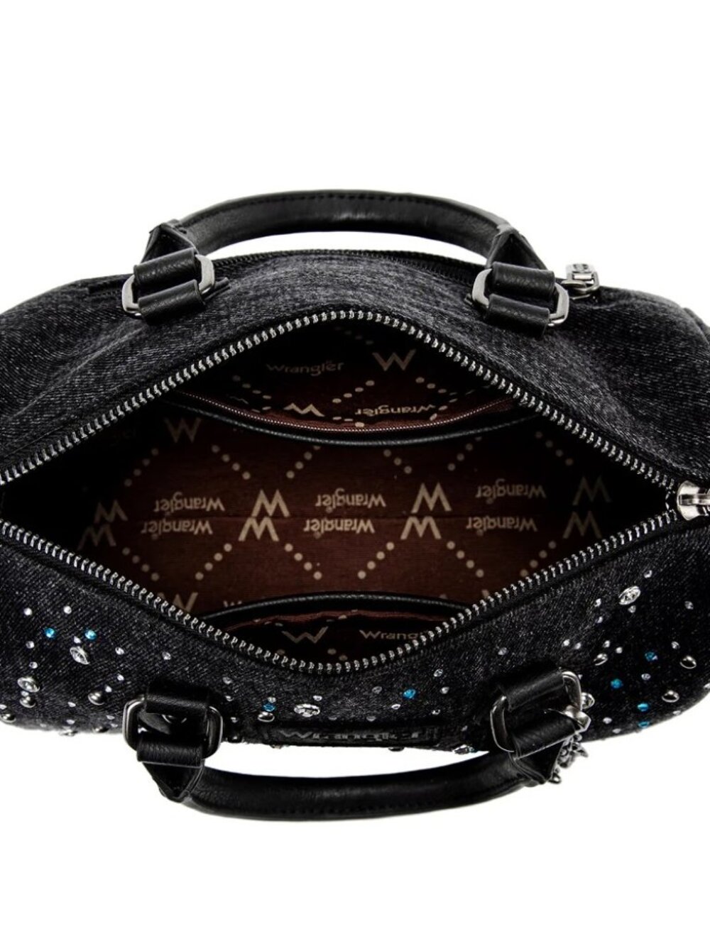Wrangler Western Rhinestone Denim Boston Bag/Crossbody Black - Picture 3 of 8